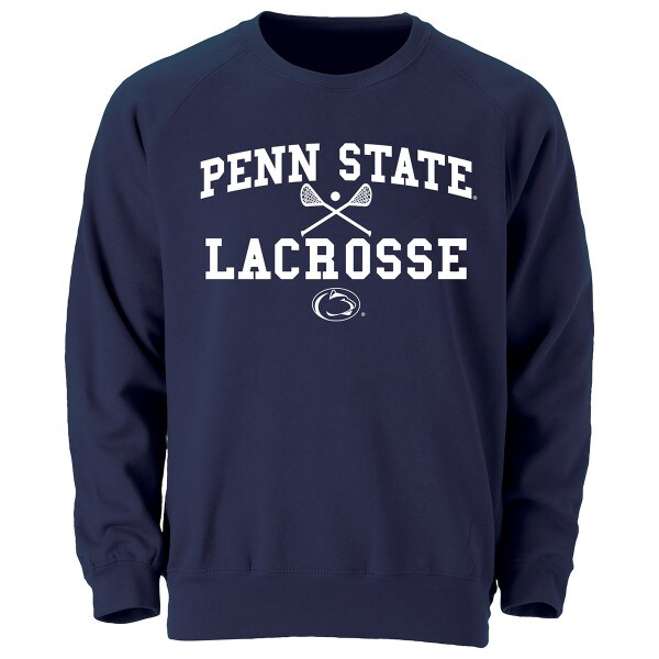 navy long sleeve crew sweatshirt Penn State Lacrosse with sticks and ball